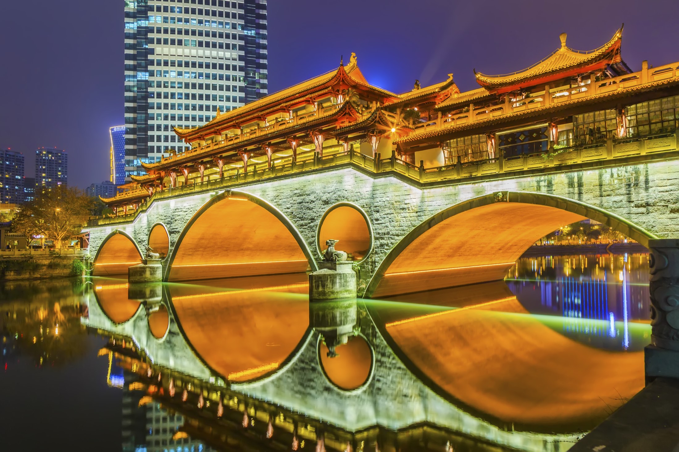Chengdu skyline over the river